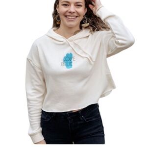 California 89 Women's Love Blue Crop Hoodie in Bone